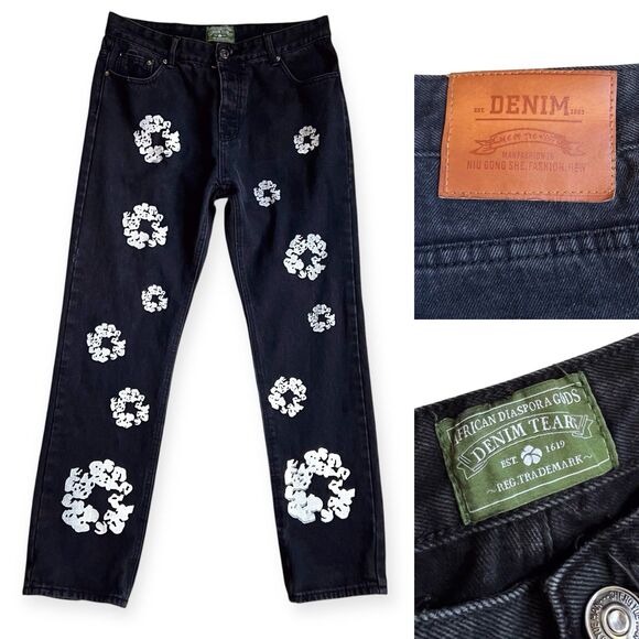 Denim Tears The White Wreath Black Jeans 34"x31" Button Fly Cotton Poly Blend - Picture 1 of 7